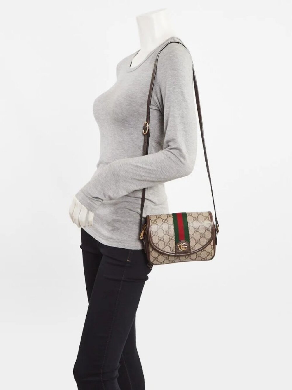 Gucci Beige/Ebony GG Supreme Ophidia Mini Crossbody Flap Bag